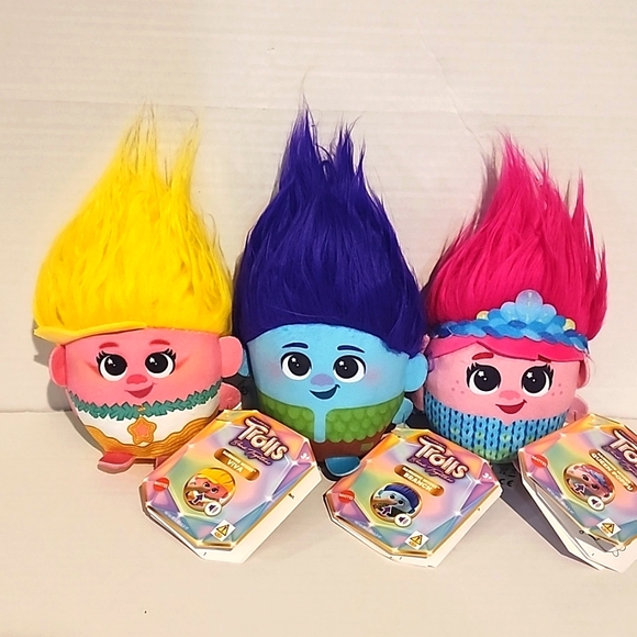 3 pack DREAMWORKS Trolls Queen Poppy Viva Branch soft plush toy with sounds new - Picture 1 of 4